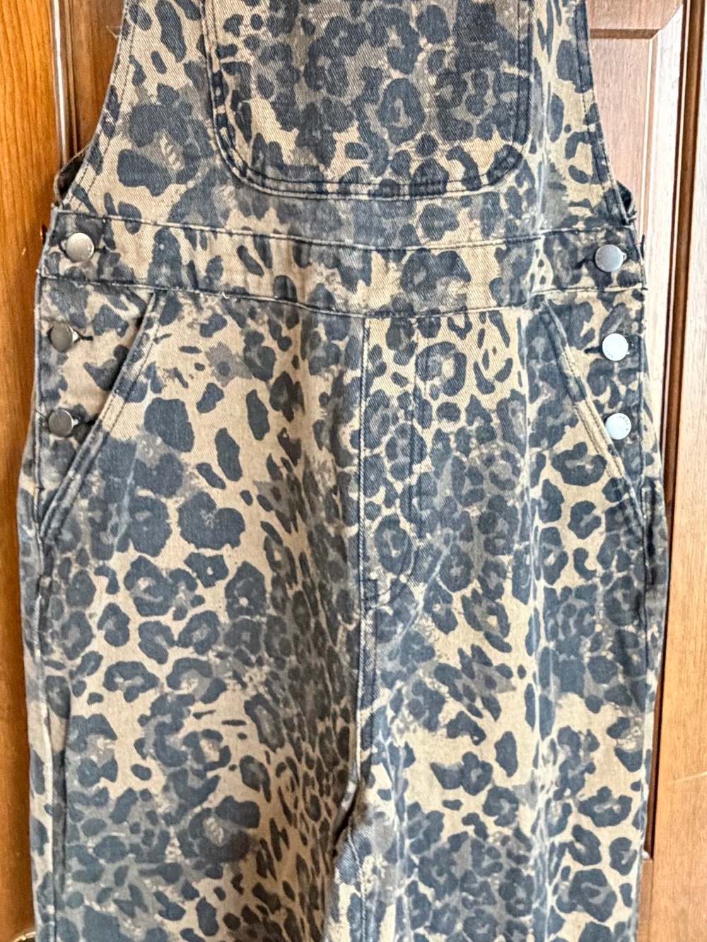 Cider Leopard-Print Denim-Style Jumpsuit in Taupe and Black